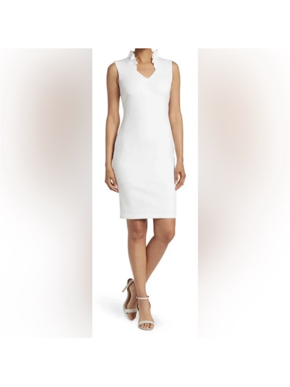NWT Calvin Klein Ruffled Collar Scuba Sheath Dress White Size 8